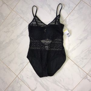 Black crocheted one piece swimming suit